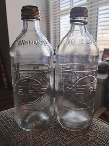 2 Vintage 1970's Pepsi Cola Embossed Glass Bottle 16oz screw top with caps - Picture 1 of 6