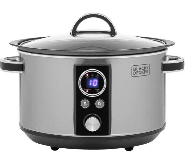 Black + Decker Digital Slow Cooker 3.5 Litre - Silver BXSC16045GB - Image 1 of 4