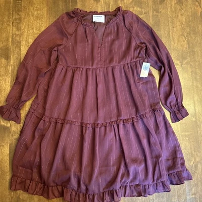 New Old Navy Girls M (8) Dress Holiday Tiered Burgundy Shine Prarie Cottage - Image 1 of 4