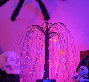 Halloween Black Willow LED Tree Lights 192 Beads – 8 Modes, Orange & Purple Xmas - Picture 1 of 4