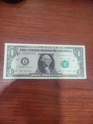 2021- $1. DOLLAR NOTE FANCY NUMBER I10991911C - Image 1 of 4