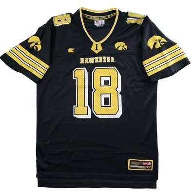 Iowa Football Jersey Youth Size Large 16-18 Hawkeyes #18 Black Yellow Colosseum - Image 1 of 4