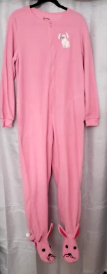Nick & Nora Bunny Rabbit Footed Fleece One-PIece Pajamas PInk Size S~Preowned - Image 1 of 4