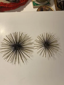 Set of 2 Metal Wall Art Home Decor Starburst Sea Urchin Atomic Era Style - Picture 1 of 8