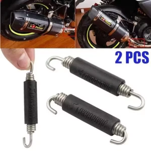70mm Pair Motorbike Exhaust Pipe Springs Hooks Stainless Steel Mounts Insulated - Picture 1 of 11