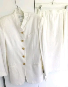 Vtg Jones NY Women's 80s White Linen Blend Skirt Suit Size 8 Gold Buttons NWT - Picture 1 of 23
