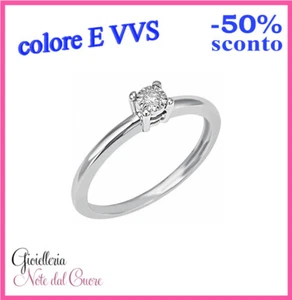 ANELLO SOLITARIO ORO BIANCO DIAMANTE NATURALE E VVS 0.40 CARATI CERTIFICATO - Imagen 1 de 4