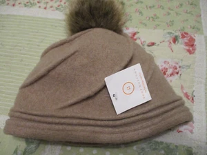 Womens Four buttons by San Diego Hat Co. Camel Wood Hat with Pom FREE SHIP - Picture 1 of 4