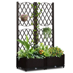 Wicker Trellis Planter, Outdoor Raised Garden Bed with Holes Trellis Planter Box - Picture 1 of 8