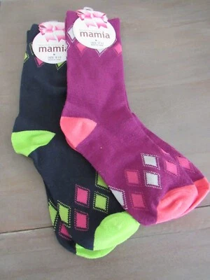 Mamia Crew Socks Women's Size 9-11 Argyle Pack of 2 Black & Purple : Brand NEW - Image 1 of 4