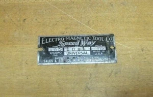 ELEKTROMAGNETISCHES WERKZEUG Co SPEED WAY Cicero Ill USA p1926 Typenschild Schild Werbung - Bild 1 von 4