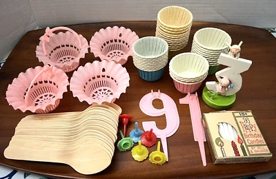 Lote De Colección De Cestas De Plástico FIESTA De Cumpleaños 50 sevi #3 velas cucharas++ Foto 1 de 4