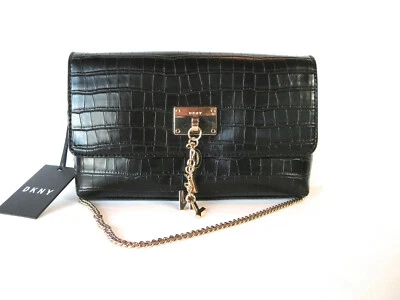 DKNY Cleo Clutch Bag Black Croc Chain Shoulder Handbag Purse New $118 Retail - Image 1 of 4