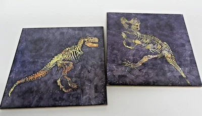 Juego de 2 placas de pared de aglomerado de madera esqueletos de dinosaurio MDF cuadradas de 9,5" Foto 1 de 4