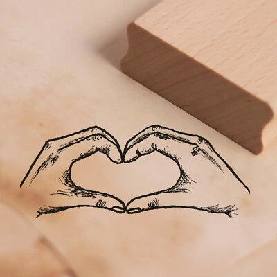 Stempel Holzstempel - Handherz Herz Hände - Motivstempel Gravur Abdruck 68x28mm