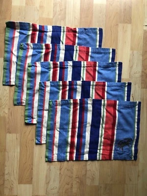 Park Designs Blue Crab Embroidered Cotton Placemats Blue Green Red Stripe Set/5 - Image 1 of 4