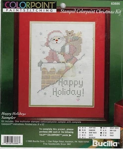Bucilla Stamped Colorpoint Christmas Kit Happy Holidays Sampler paint stitching - Picture 1 of 1