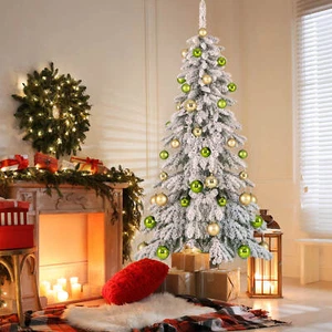 6 ' Artificial Xmas Tree Hinged Christmas Tree with 589 Flocked Branch Tips - Picture 1 of 11