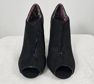 Christian Siriano schwarze zehenfreie Stiefeletten aus Kunstsamt – Größe 12 - Bild 1 von 8