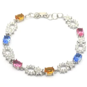 Multi Color Citrine Tanzanite Tourmaline CZ Silver Bracelet 7.0-8.0inch - Imagen 1 de 2