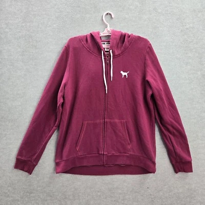 ROSA Victoria's Secret Mujer Sudadera Mediana Roja Sudadera con Capucha Cremallera Completa Logo Bolsillos Foto 1 de 4