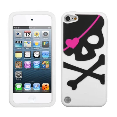 iPod Touch 5ª 6ª y 7ª Generación - FUNDA GOMA SILICONA SUAVE ROSA BLANCO CALAVERA PIRATA Foto 1 de 4