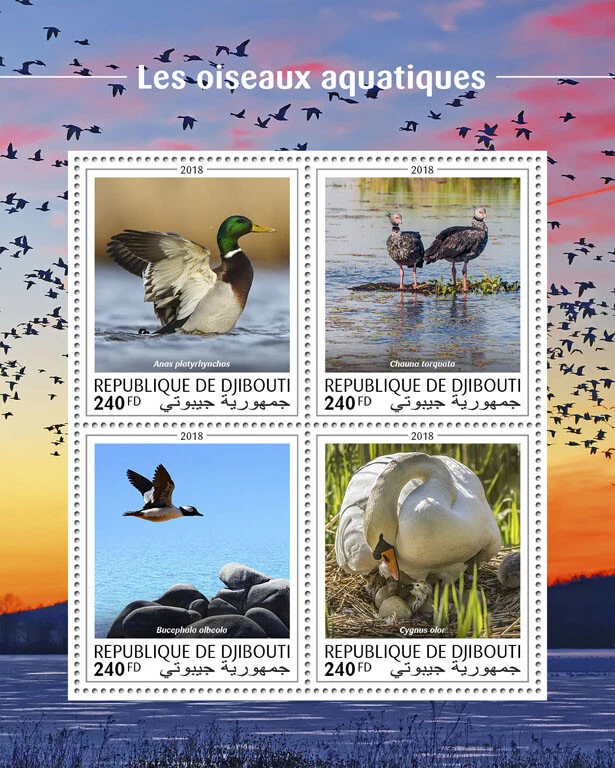 Pájaros acuáticos de Djibouti en estampillas 2018 MNH Ducks Swans Mallards 4v M/S Foto 1 de 1