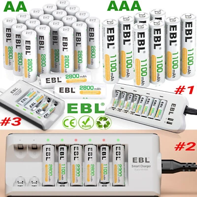 EBL 1.2V AA AAA NIMH Rechargeable Batteries 1100mAh 2800mAh,optional Charger lot - Image 1 of 2