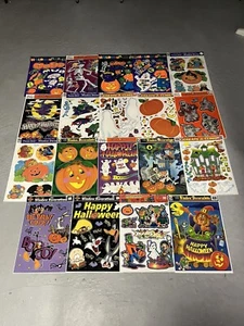 19 Sheets of Vintage 90s Halloween Window Clings Ghosts Pumpkins Witches Bats - Picture 1 of 7
