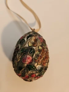 Vintage Cloisonné emailliert Ei Ornament Weihnachten Gold Lila Blau Obst 3 Zoll - Bild 1 von 8