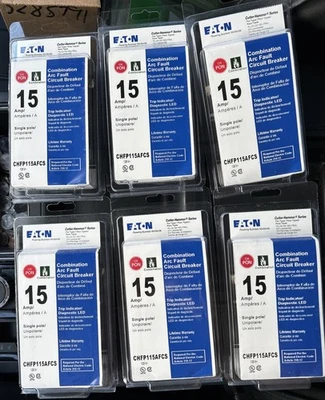 6 Eaton CHFP 15Amp Single Pole CHFP115AFCS Combination Arc Fault Circuit Breaker - Image 1 of 4