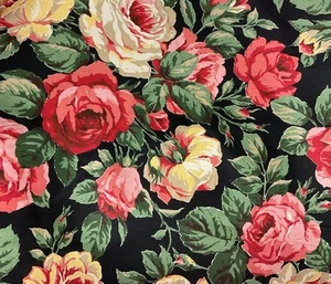 2/3  Yard Roses On Black  44” Wide  100% Cotton - Picture 1 of 1