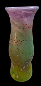 Vaso vetro artistico Rina Studio firmato vintage 1996 verde iridescente e viola Murano - Foto 1 di 7