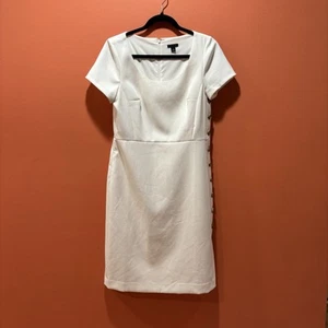 Ann Taylor Sheath Dress Sz 6 Off White Ivory Fully Lined Side Button Slit Career - Picture 1 of 10