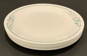 Corelle Rosemarie Essteller grün/rosa Tulpe ~ 10 1/4" ~ 8er Set - Bild 1 von 8