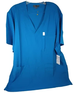 Empire Trend XL Men's Scrub Top Blue Split Chest & 3 Hem Pockets V Neck New - Picture 1 of 8