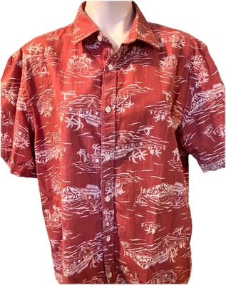 Camisa Old Navy The Classic Slim Fit Denim Roja Hawaiana Abotonada Talla XL Foto 1 de 4
