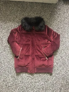 River Island Burgundy Velvet Puffer Coat UK Small LN002 SS 01 - Picture 1 of 4
