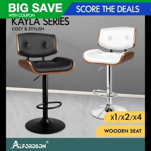 ALFORDSON Bar Stool Odette Kitchen Swivel Chair Wooden Leather Gas Lift x1/x2/x4 - Picture 1 of 34