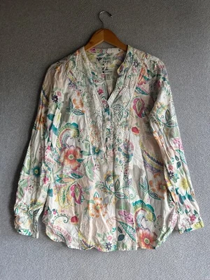 Blusa para mujer Malvin Hamburgo Alemania mediana floral cachemira 100 % lino playera Foto 1 de 4