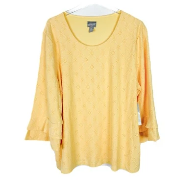 Nuevo con etiquetas Top Chico's Ojales Cuello Redondo Manga Volantes 3/4 Limón Gasa Talla XL NUEVO Foto 1 de 4