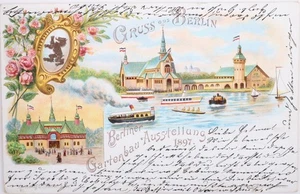 #6 Postal original Berlín jardinería exposición 1897 litografía precursor - Imagen 1 de 2