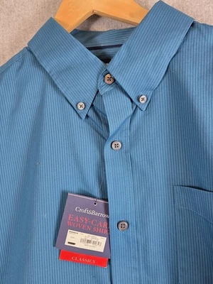 Camisa Tejida Croft & Barrow Para Hombres L Fácil Cuidado Azul Real Rayas Carrera Preppy NUEVA Foto 1 de 4