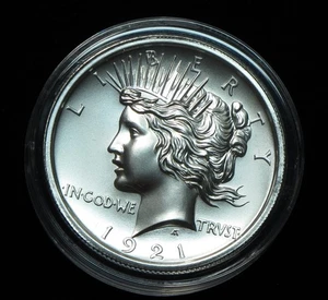 High Relief 2oz 1921 Peace Dollar.999 Fine Silver Round Intaglio Mint BU - Bild 1 von 2
