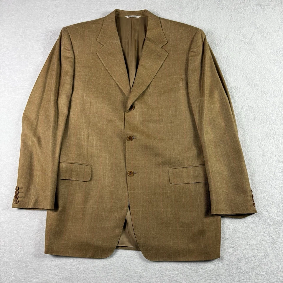 Blazer de lana de seda Canali para hombre EU 54 US 44 marrón a cuadros 3 botones abrigo deportivo chaqueta Foto 1 de 4