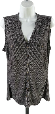 White House Black Market Women’s Black/White Sleeveless V-Neck Blouse - L - Image 1 of 4