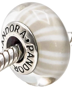 PANDORA Gray Candy Stripes Murano Glass Sterling Silver Charm 790686 - Picture 1 of 8