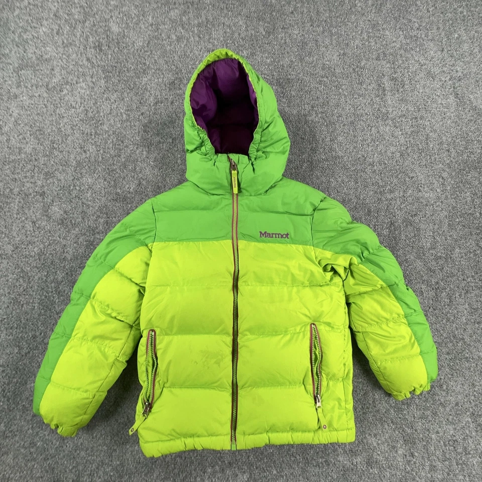 Marmot Jacket Girls Medium Green Purple Hooded Puffer 700 Fill Insulated Winter - Image 1 of 4