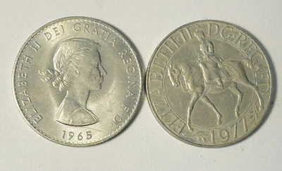 1965 CHURCHILL & 1977 ELIZABETH SILVER JUBILLEE CROWNS GREAT BRITAIN COIN UNC - Image 1 of 2