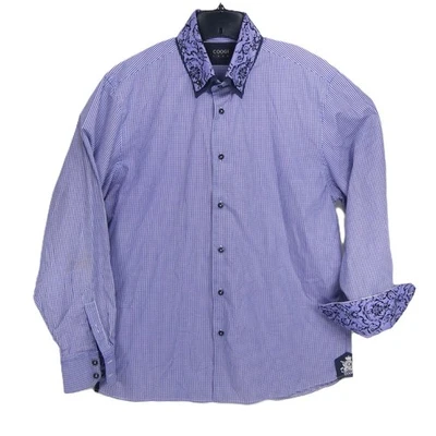 Camisa de vestir COOGI Luxe para hombre azul blanco 2XL con botones azul a cuadros puño abatible Foto 1 de 4